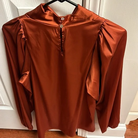 Entro rust color cascade/cowl neck satin blouse size medium - Picture 6 of 7